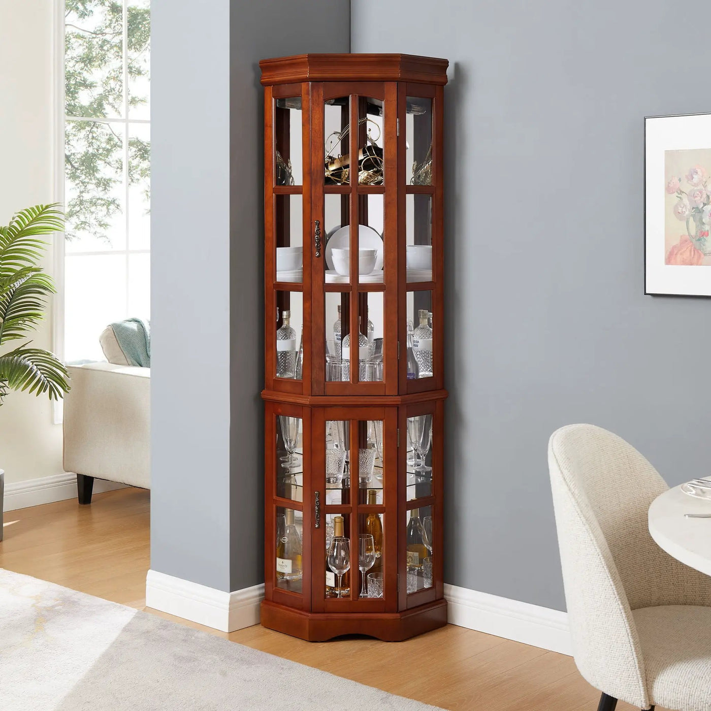 Corner Curio Cabinet With 5 Shelves And Lighting System (E26 Light Bulb Not Included) by Unique Piece Furniture