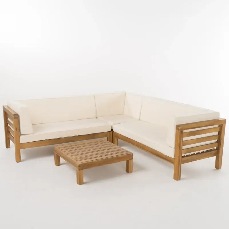 OANA Outdoor Wooden Sectional Set with Cushions, Beige by HouseOfZazla