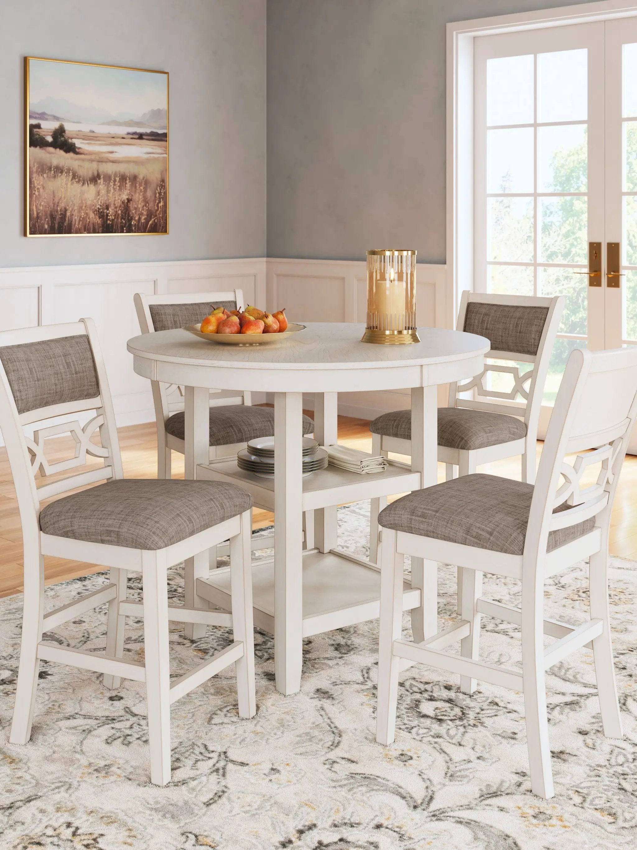 Erinberg - Dining Room Counter Table Set (Set of 5) - Antique White by Unique Piece Furniture