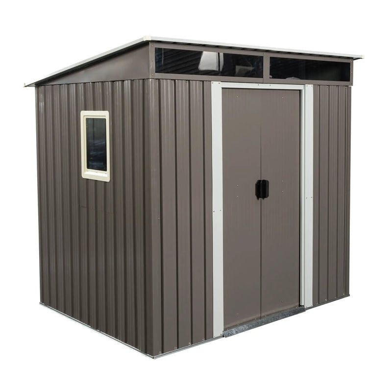 Outdoor Metal Storage Shed With Window Transparent Plate W540S00011 - Gray by HouseOfZazla