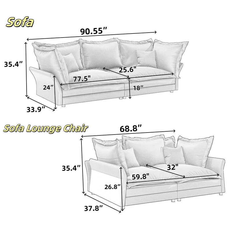 Modern Comfy Upholstered Sofa Cloud Couch, Deep Seat Couches With Multiple Large Soft Pillows by HouseOfZazla