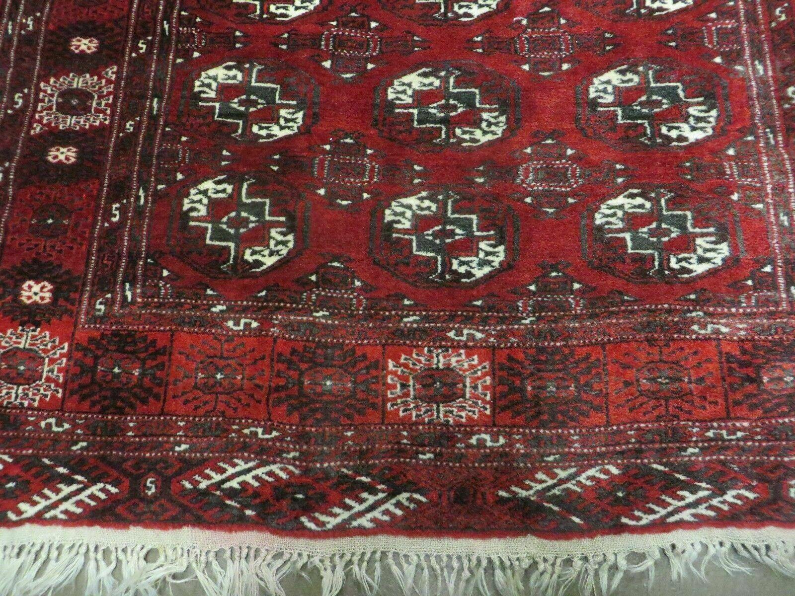4' 5" X 5' 7" Semi Antique Handmade Afghan Yamud Turkoman Bokhara Wool Rug by Jewel Rugs