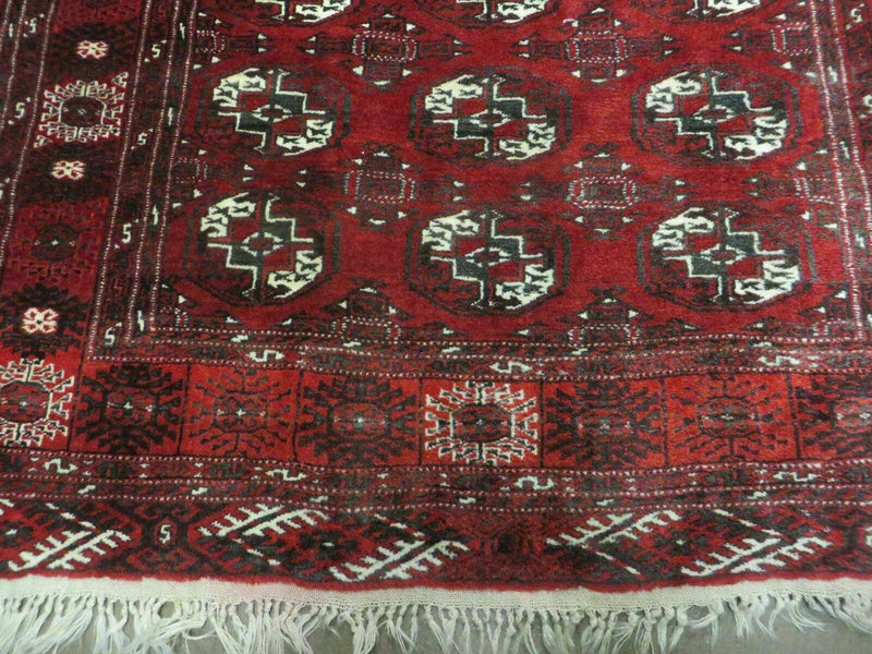 4' 5" X 5' 7" Semi Antique Handmade Afghan Yamud Turkoman Bokhara Wool Rug by Jewel Rugs