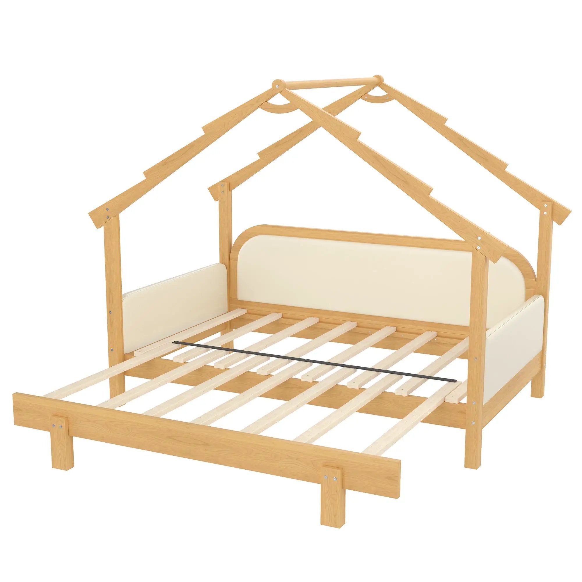 Twin Size Wood Treehouse Bed with Soft Cushion Rails by HouseOfZazla