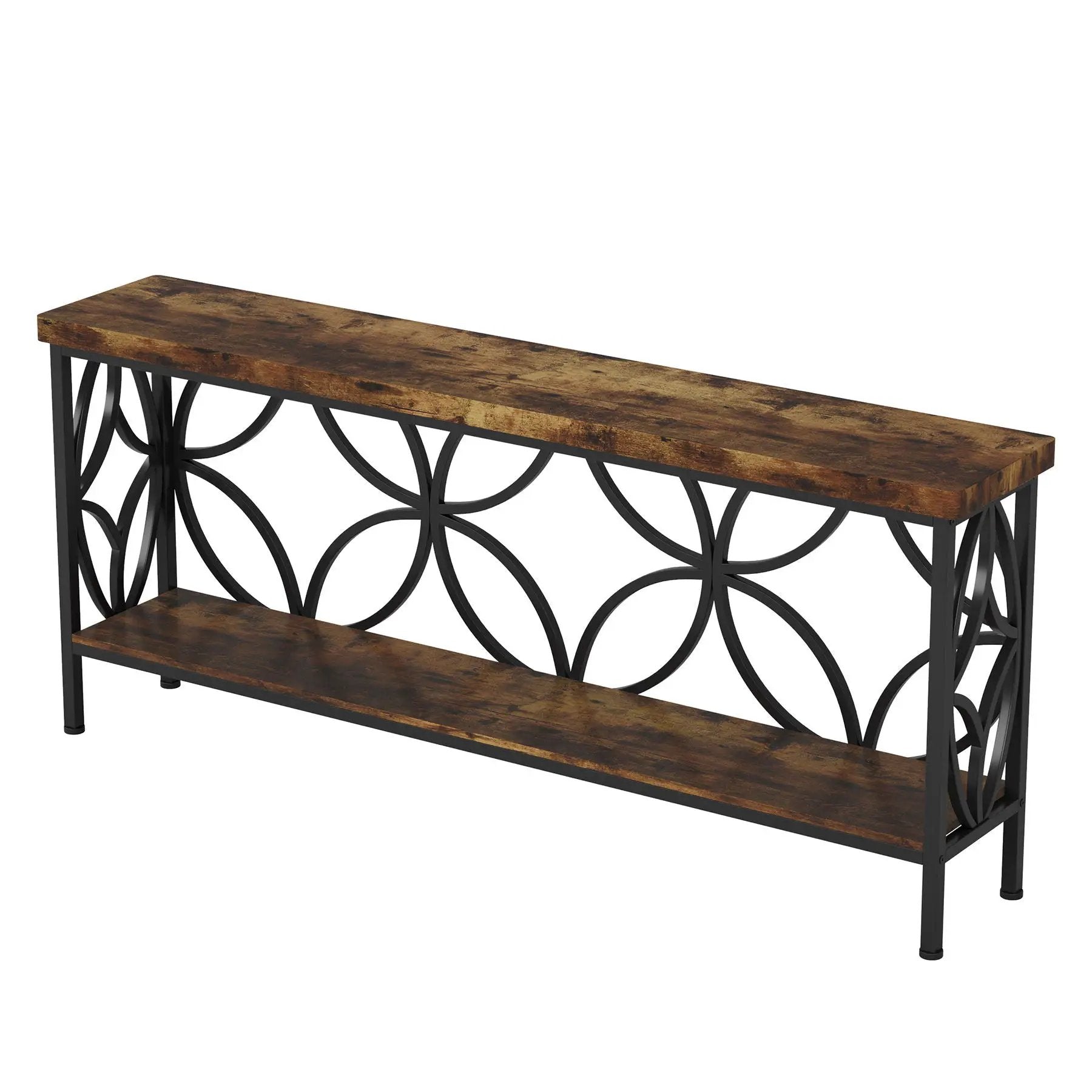 Extra Long Console Table With Open Storage Shelves