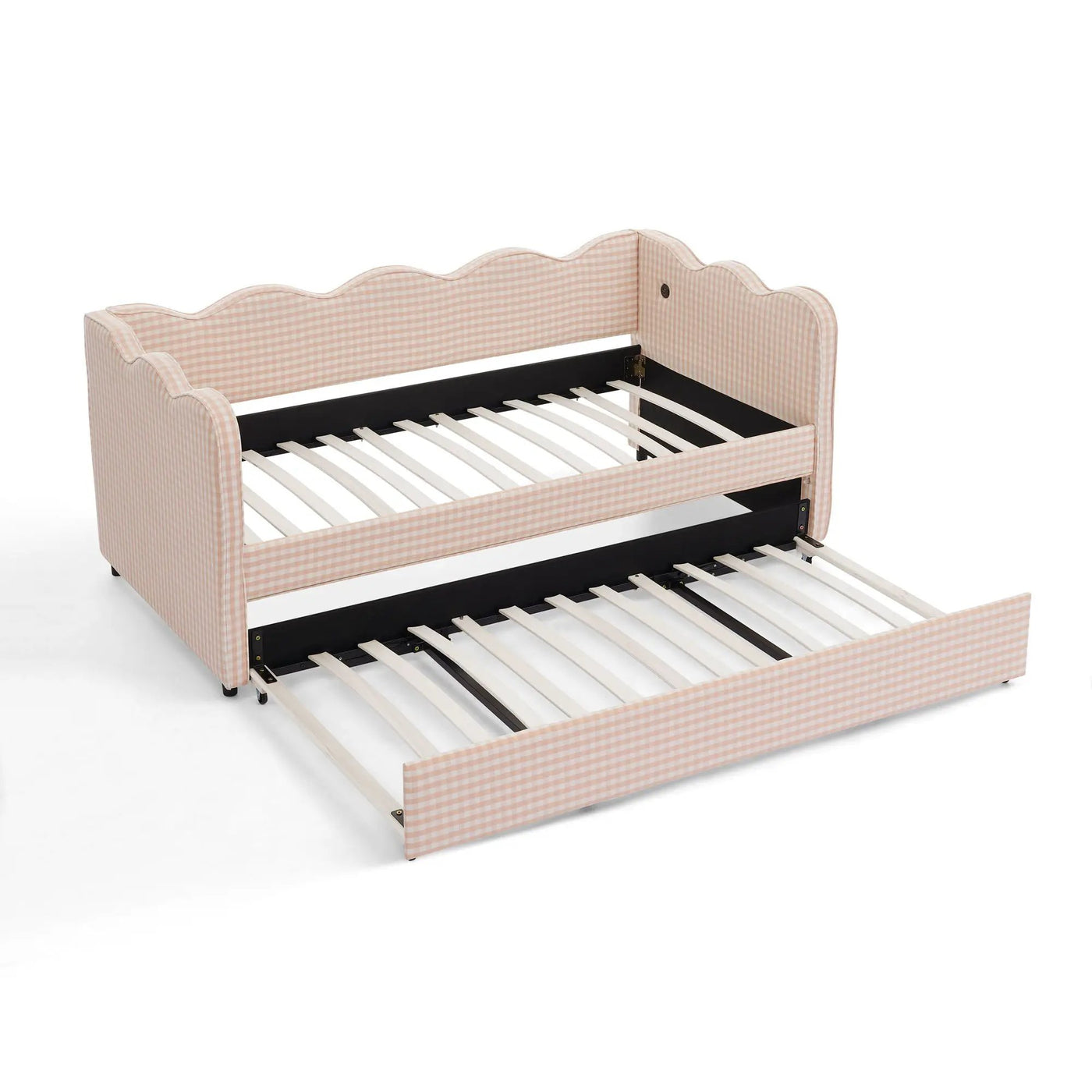 Gingham Daybed With USB Charging Port, Wave Shaped Design by HouseOfZazla