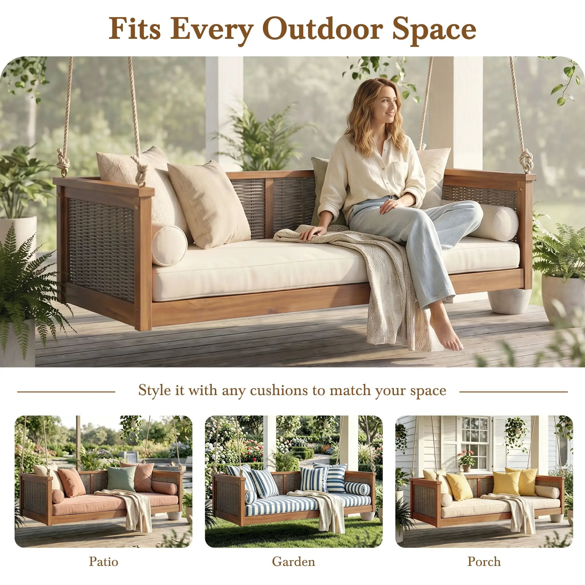 TOPMAX Outdoor Classic Solid Wood Twin Size Swing Bed by HouseOfZazla
