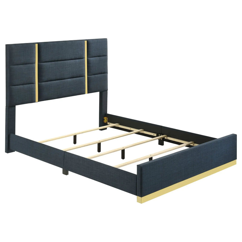 Ines 56-inch Fabric Upholstered Queen Panel Bed Navy by Unique Piece Furniture