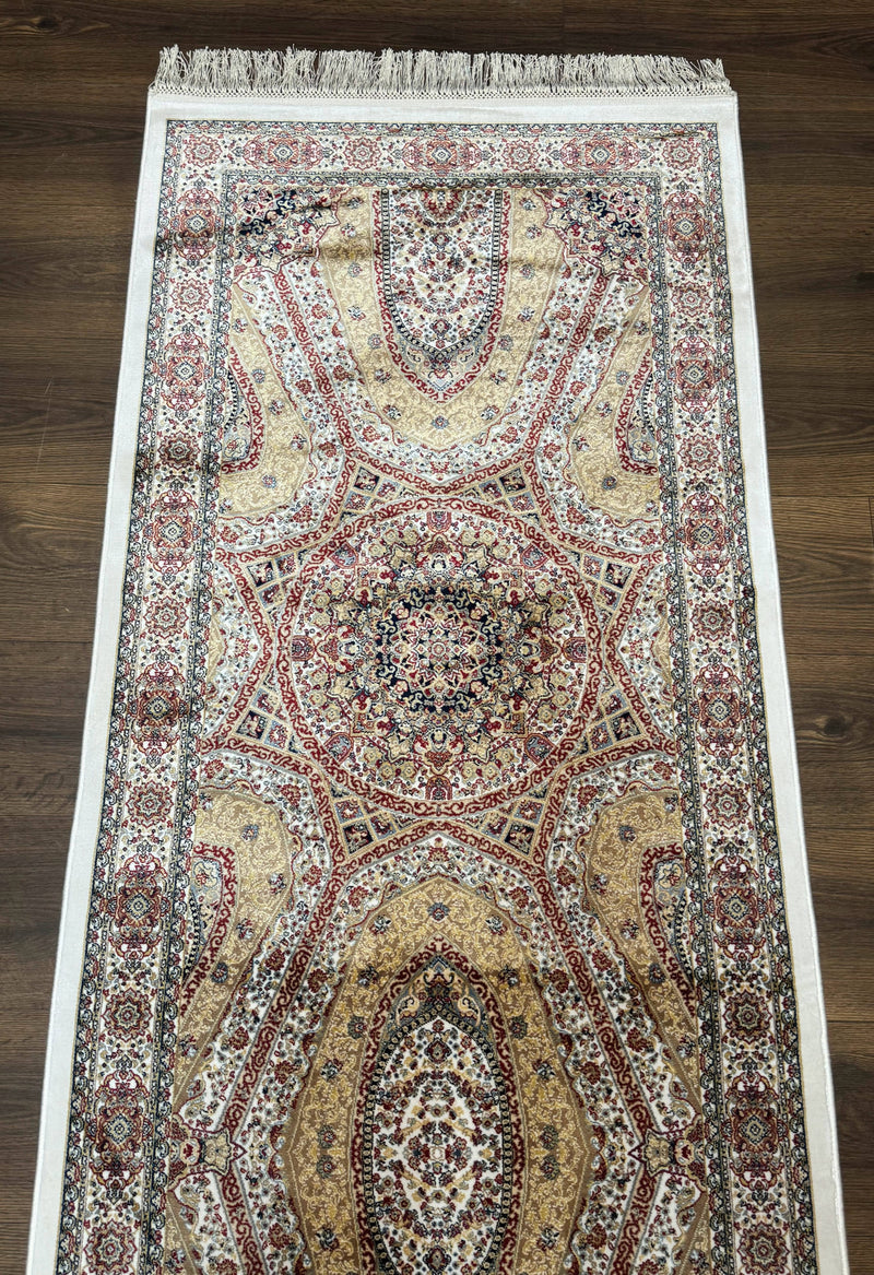 Turkish Silk Runner Rug 2.6 x 12, Hereke Mamluk Runner, Bamboo Silk, New by Jewel Rugs