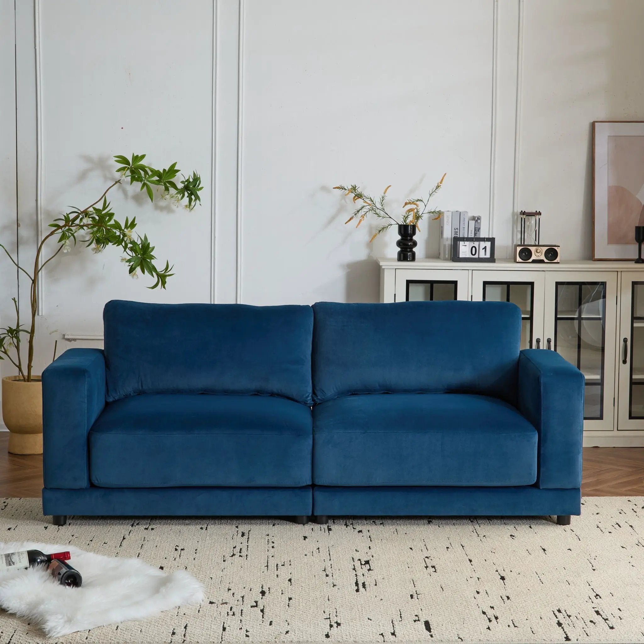 Modern Square Arm Sofa With Soft Fabric Upholstery, Deep Cushions by HouseOfZazla