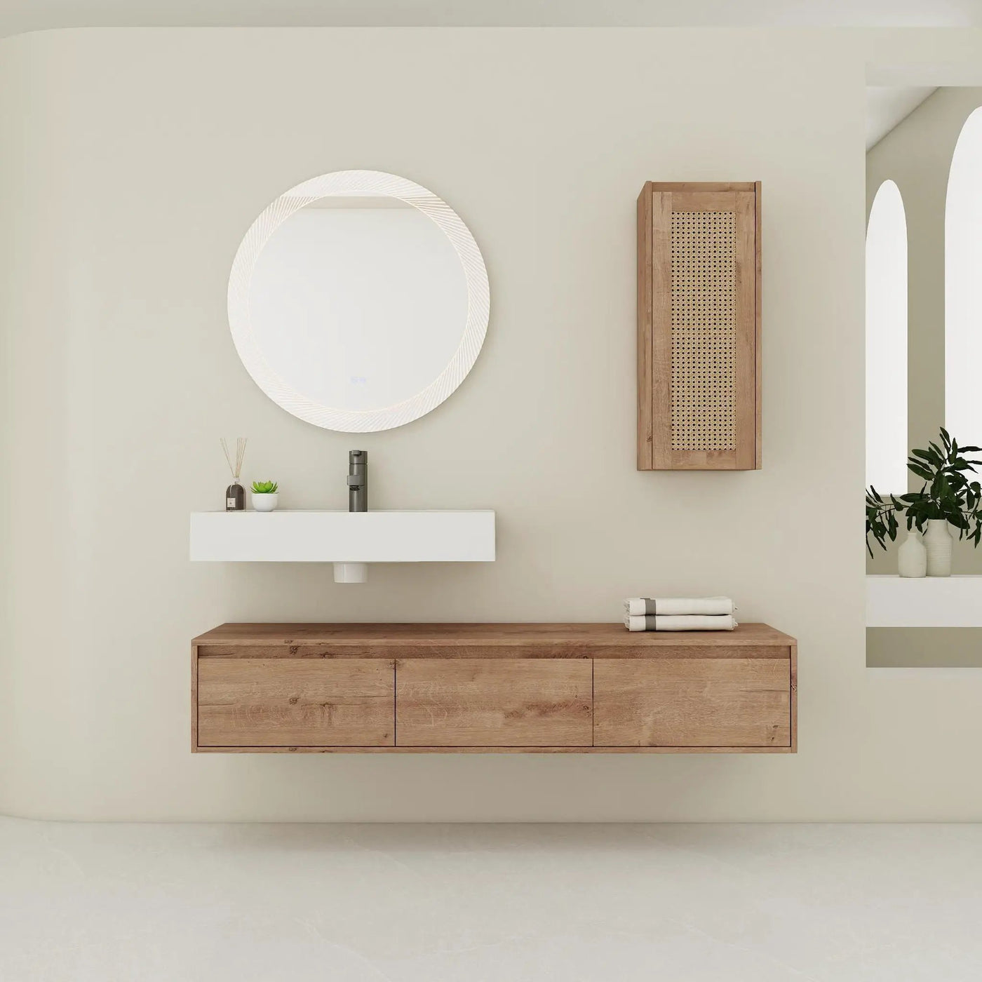 Modern Imitative Wall Mounted Bathroom Vanity With Resin Sink And Side Cabinet by Unique Piece Furniture