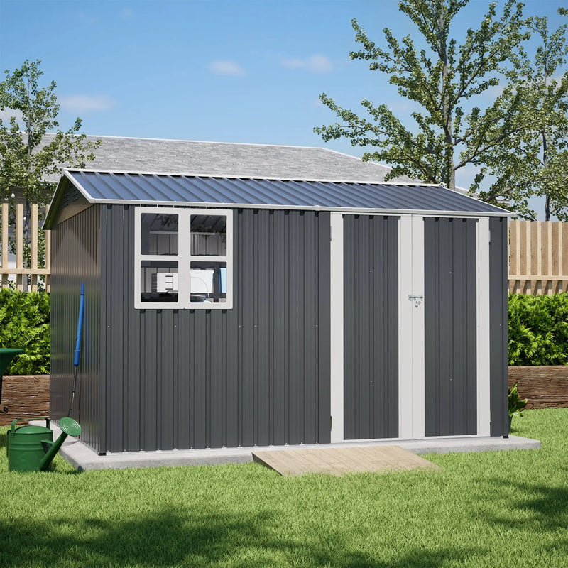 10X8FT Outdoor Steel Storage Shed with Clear Window, Lockable Doors by HouseOfZazla