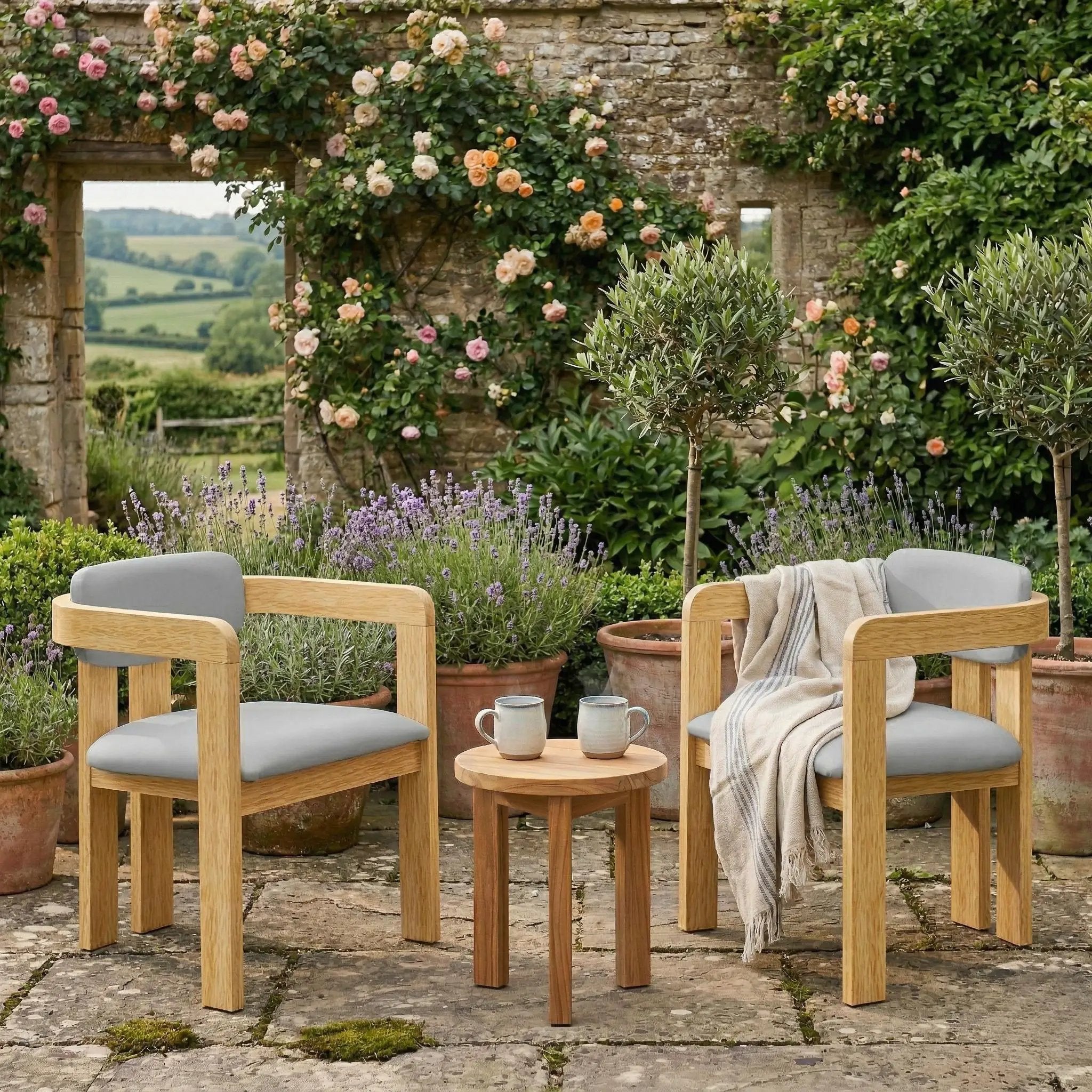 Set of 2 Outdoor Acacia Wood Dining Chairs with Cushions by HouseOfZazla