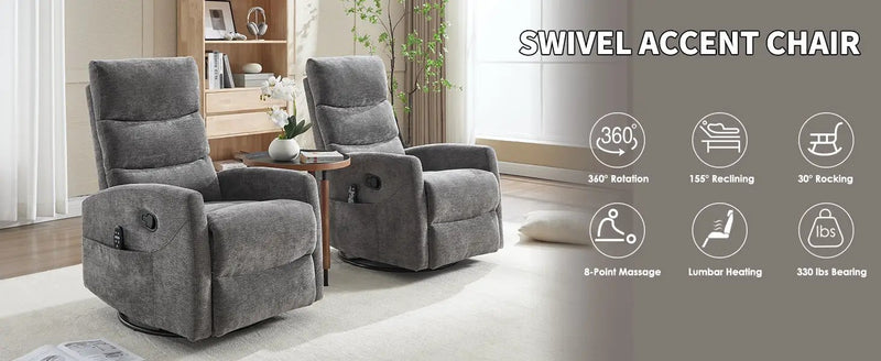 Heat Massage Manual Recliner Chair with Rocker and Swivel in Fabric by HouseOfZazla