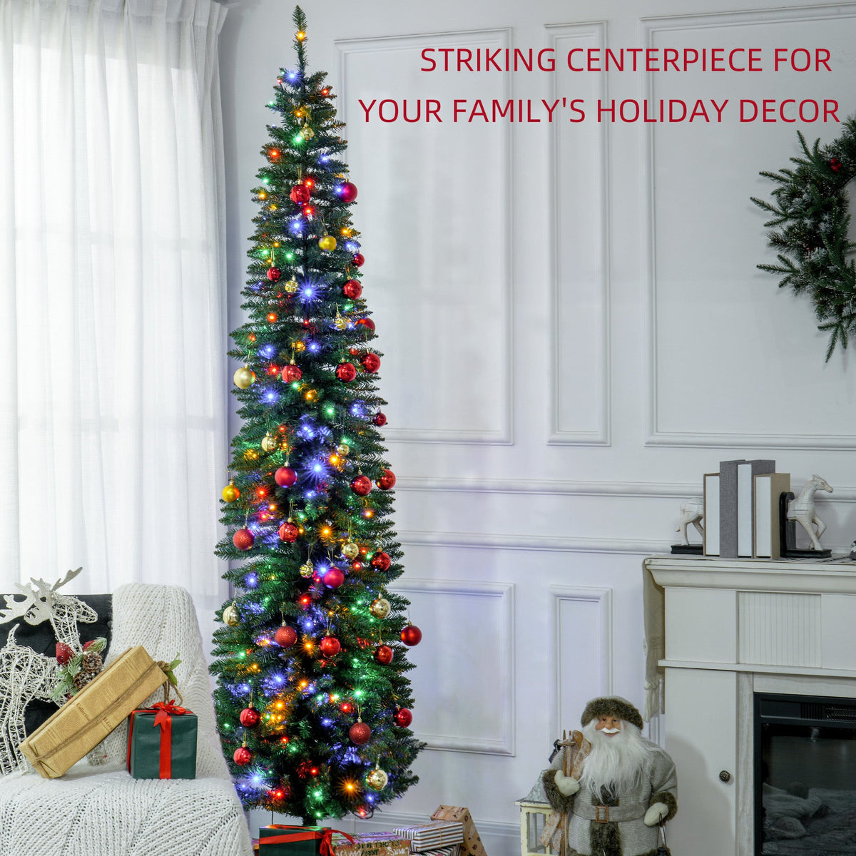 HOMCOM 8ft Tall Pencil Prelit Artificial Christmas Tree, photo 5 of 10