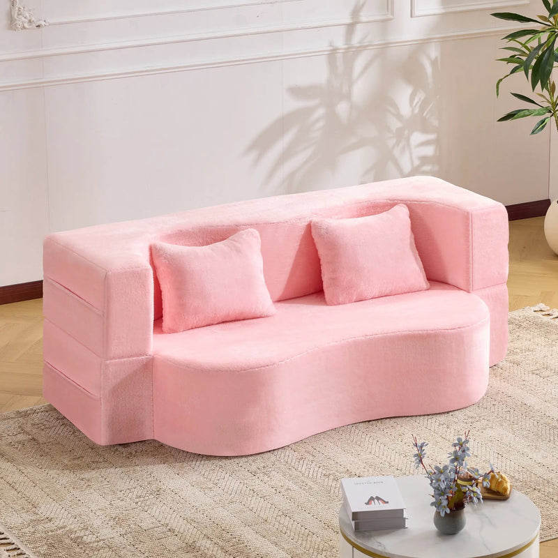 71-Inch Folding Sofa Bed in Pink Chenille with High-Density Foam by HouseOfZazla