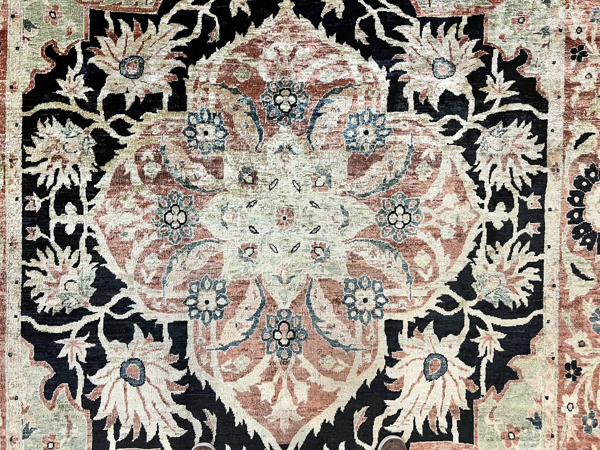 Pak Persian Rug 8x10, Pakistani Mahal Sultanabad Carpet, Signature from Master Weaver, Shiny Wool, Black Red Vintage Handmade Medallion Rug by Jewel Rugs