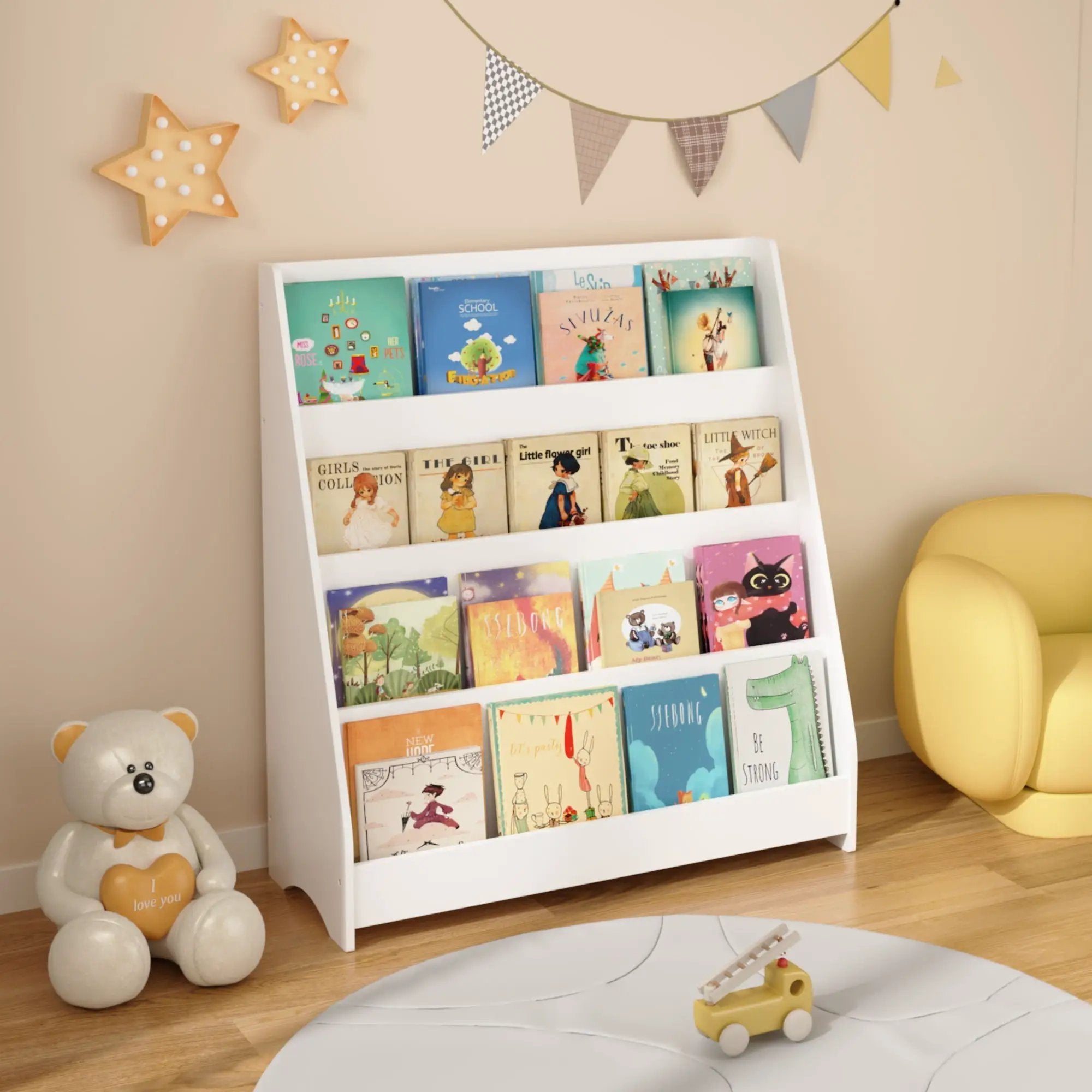 4 Tier Bookshelf, Toddler Book Display Shelves by Unique Piece Furniture