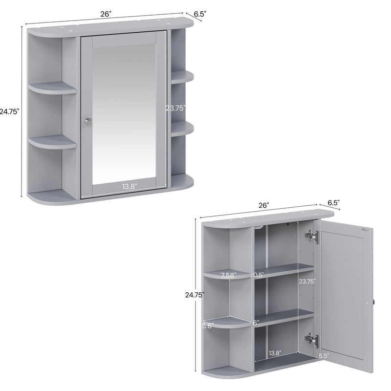 Bathroom Wall Storage Cabinet With Mirror And Adjustable Shelf, 6 Open Shelves by HouseOfZazla