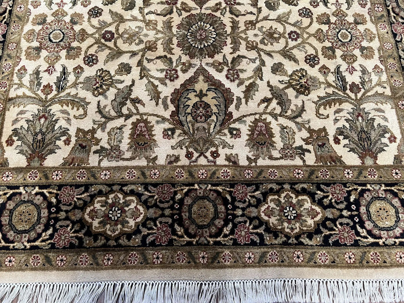 Indo Mahal Rug 6x9, Indian Floral Carpet 6 x 9, Beige and Black, Allover Design, Living Room Rug, Bedroom Rug, Traditional Rug, Vintage Rug by Jewel Rugs