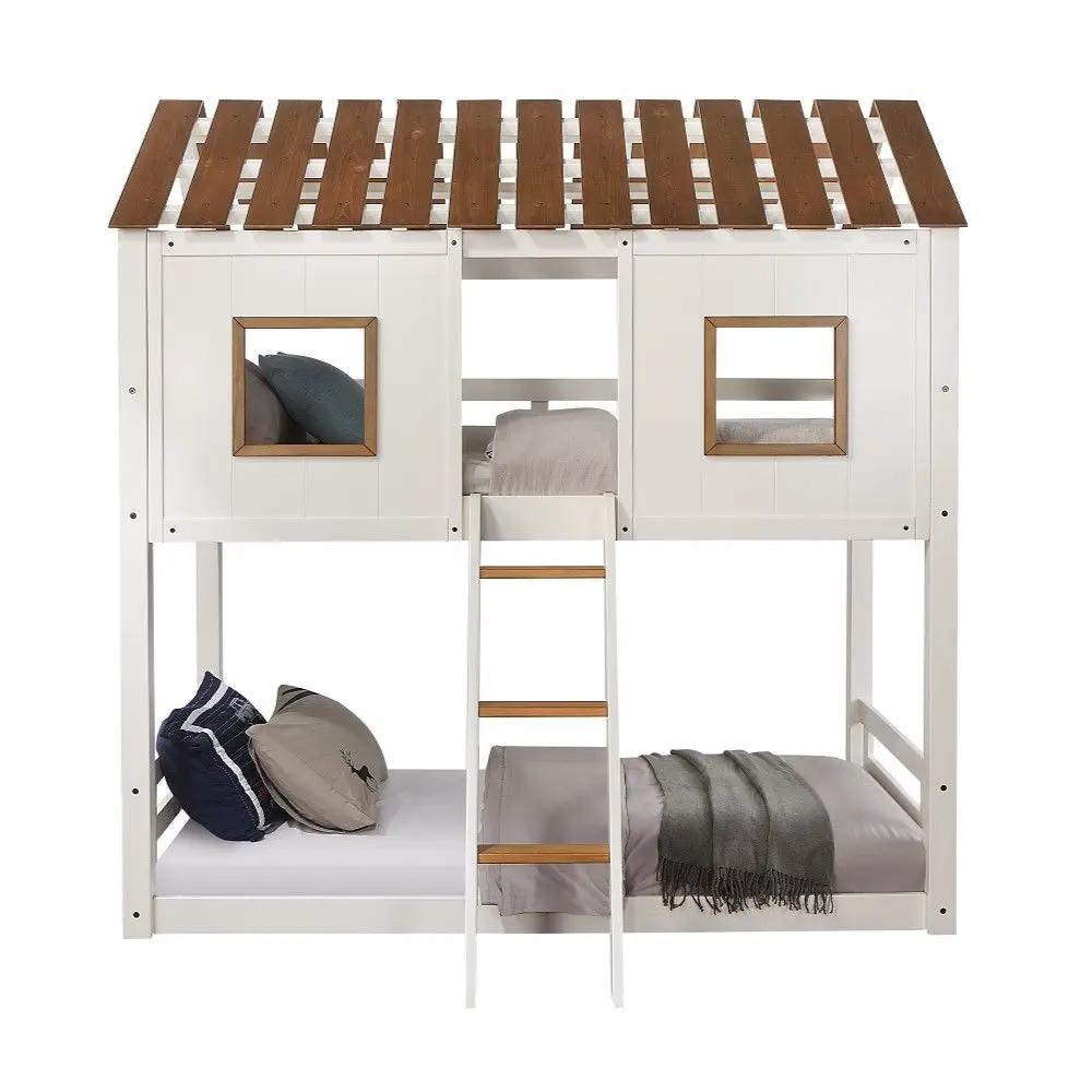 Inara - Twin Over Twin Bunk Bed - White & Rustic Oak by Unique Piece Furniture