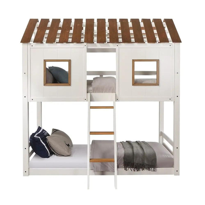 Inara - Twin Over Twin Bunk Bed - White & Rustic Oak by Unique Piece Furniture