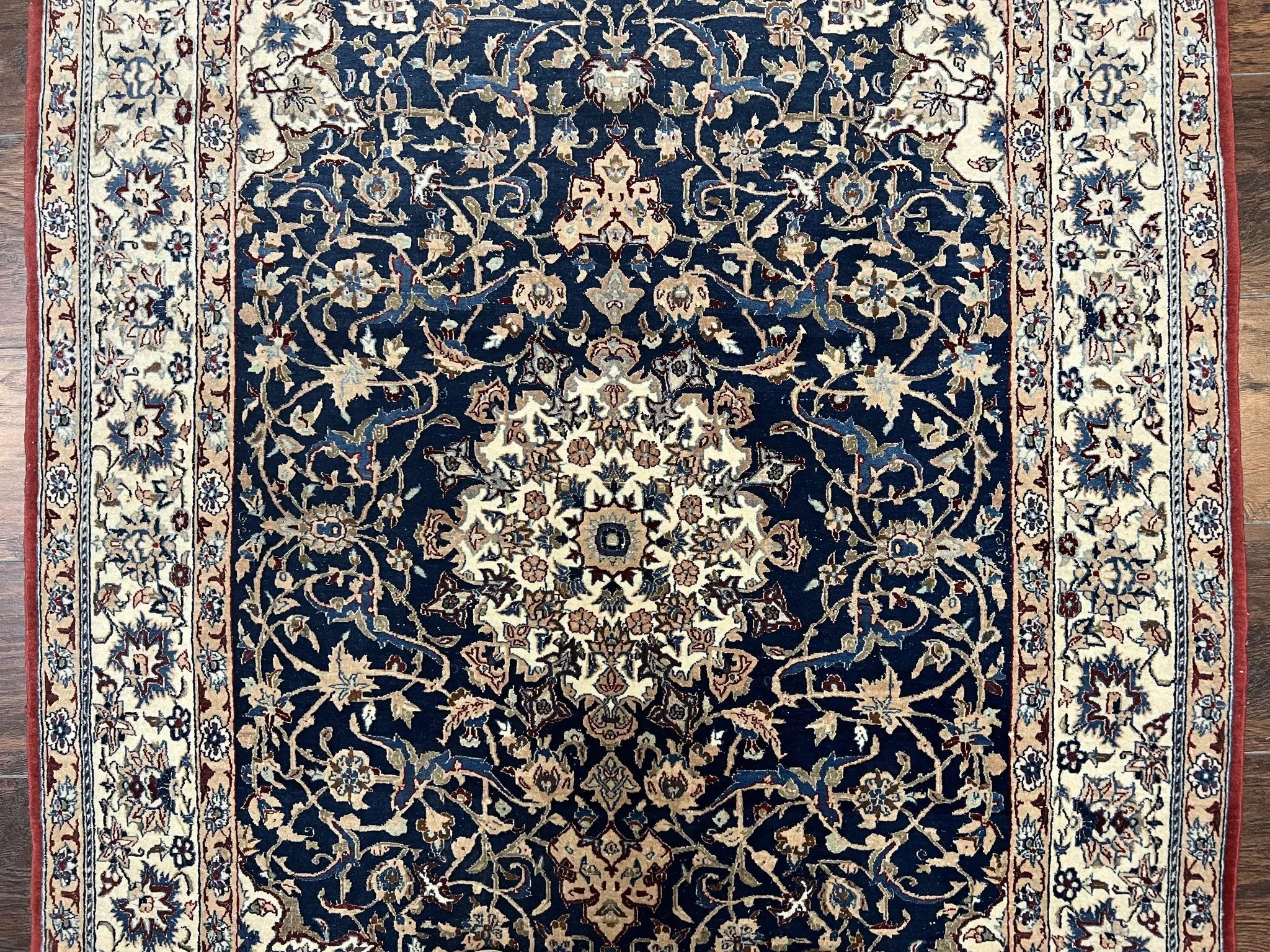 Super Fine Persian Nain Rug 3.6 x 5.4, Navy Blue and Ivory, 700 KPSI by Jewel Rugs