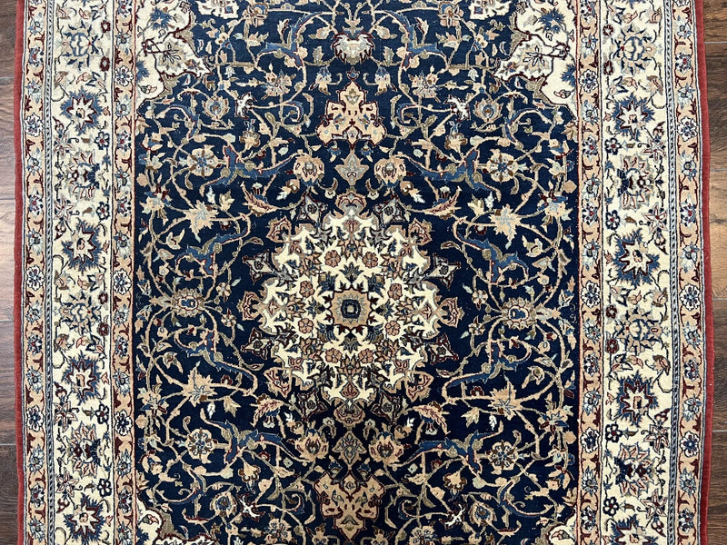 Super Fine Persian Nain Rug 3.6 x 5.4, Navy Blue and Ivory, 700 KPSI by Jewel Rugs