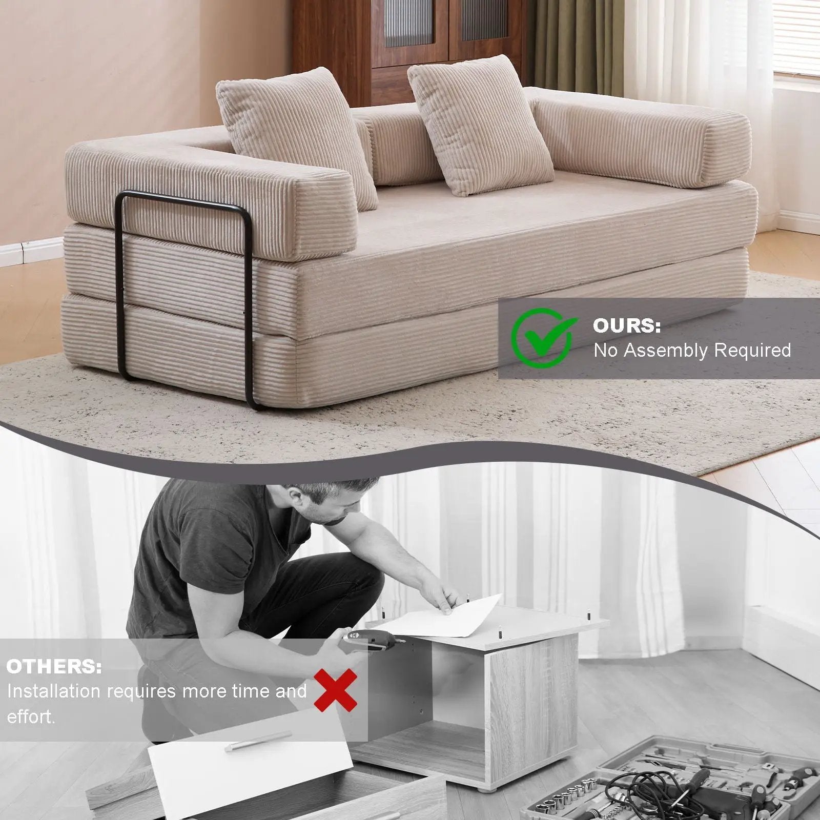 Floor Couch, Convertible Floor Sofa Bed With Pillow Back Support Armrest by HouseOfZazla