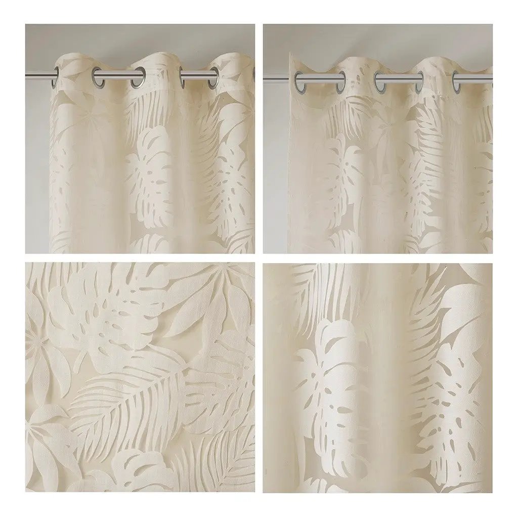 Palm Leaf Burnout Window Sheer Natural 50x84 Inches by HouseOfZazla