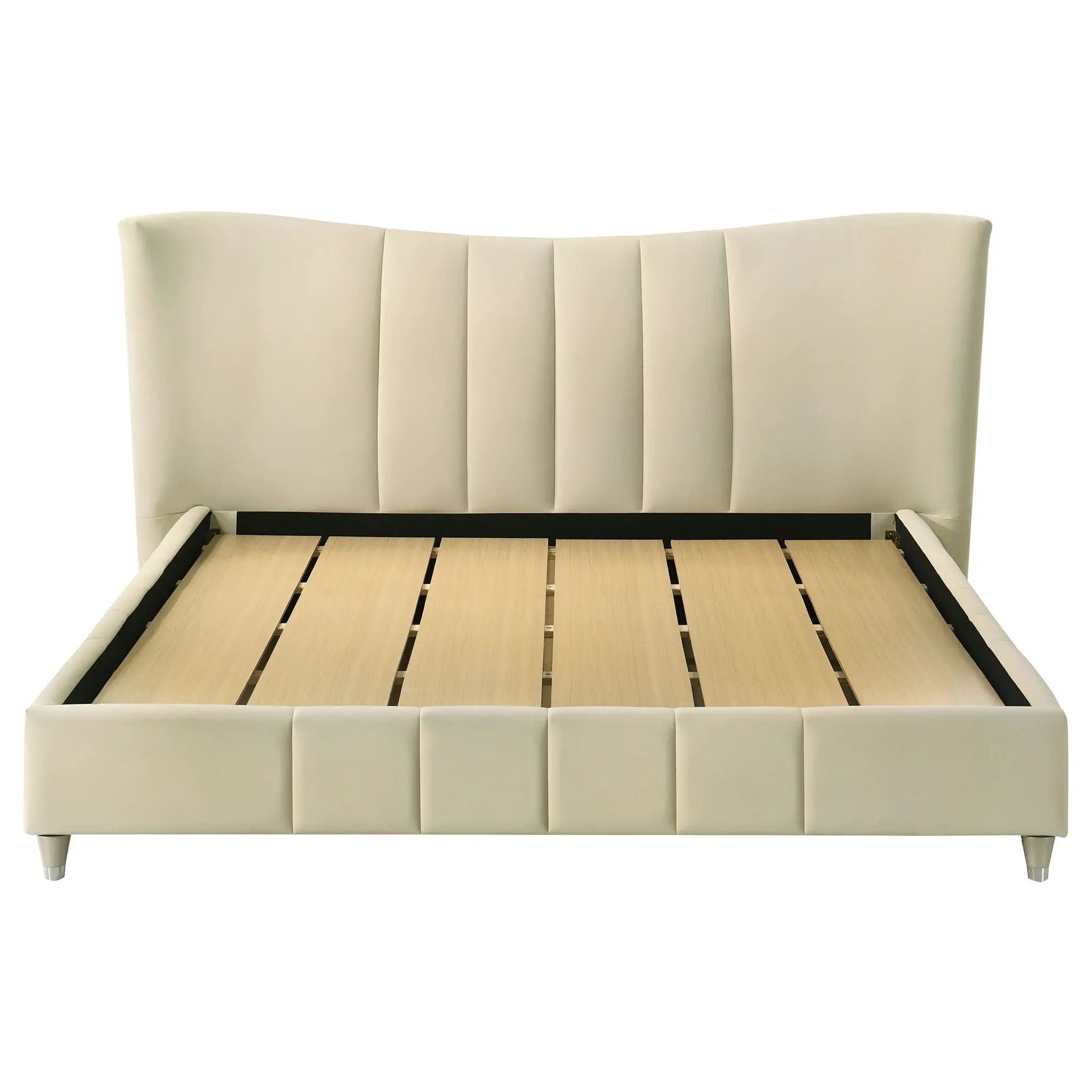 Evelyn Upholstered Eastern King Panel Platform Bed Ivory by Unique Piece Furniture
