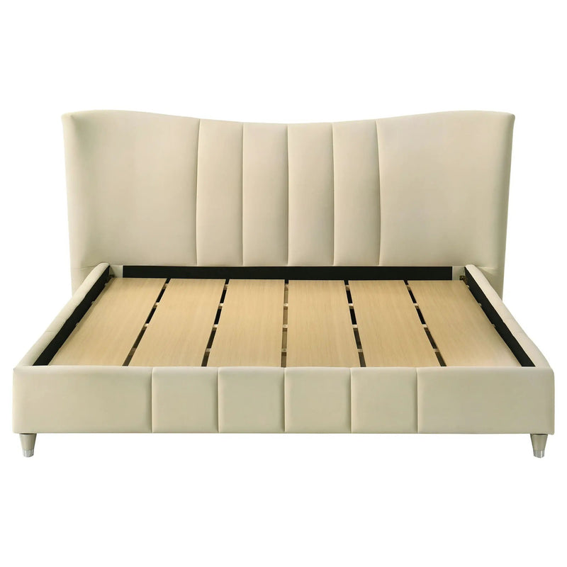 Evelyn Upholstered Eastern King Panel Platform Bed Ivory by Unique Piece Furniture