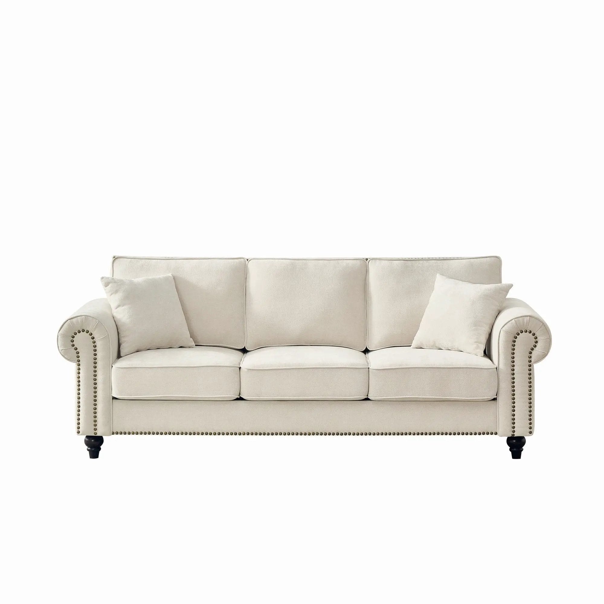 3 Seater Sofa With Tufted Upholstery, Rolled Arms, Nailhead Trim by HouseOfZazla