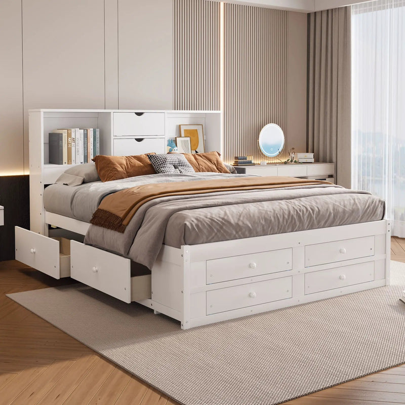 Platform Bed With Storage Headboard And 8 Drawers by Unique Piece Furniture