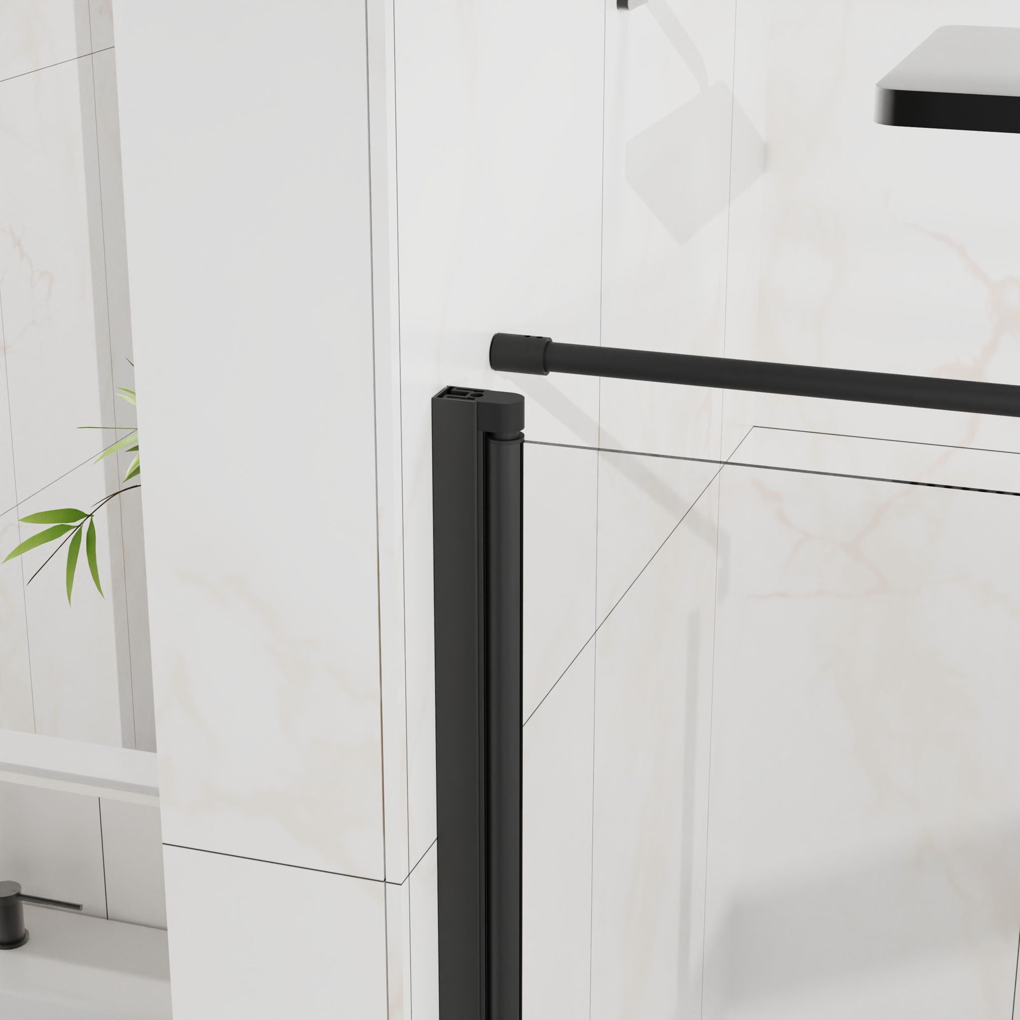 Corner Shower Enclosure, Frameless Pivot Door - Matte Black by HouseOfZazla