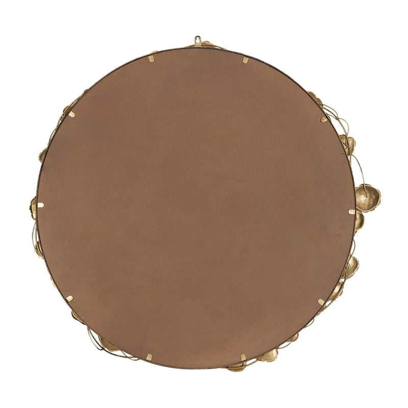 Round Metal Wall Mirror With en Leaf Accents, Modern Decor Mirror For Living Room Entryway Hallway - Gold by HouseOfZazla