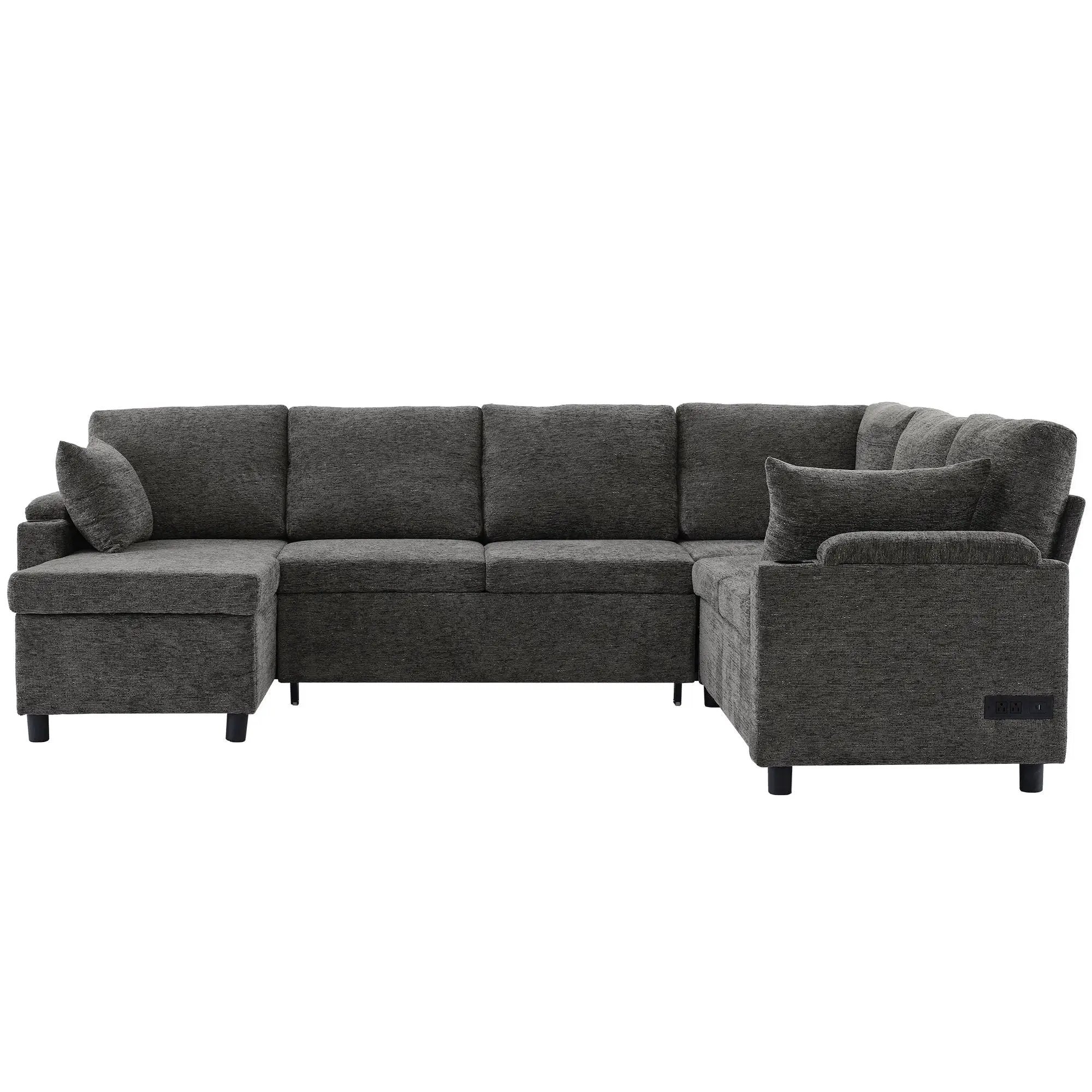 U-Shaped Sectional Sleeper Sofa With Ample Storage Space, 2 Cup Holders And Charging Ports For Living Room by HouseOfZazla