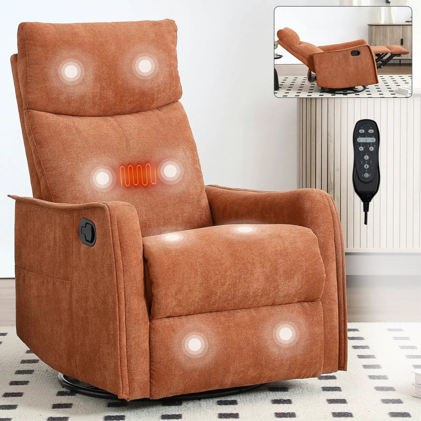 Heat Massage Manual Recliner Chair with Rocker & Swivel by HouseOfZazla
