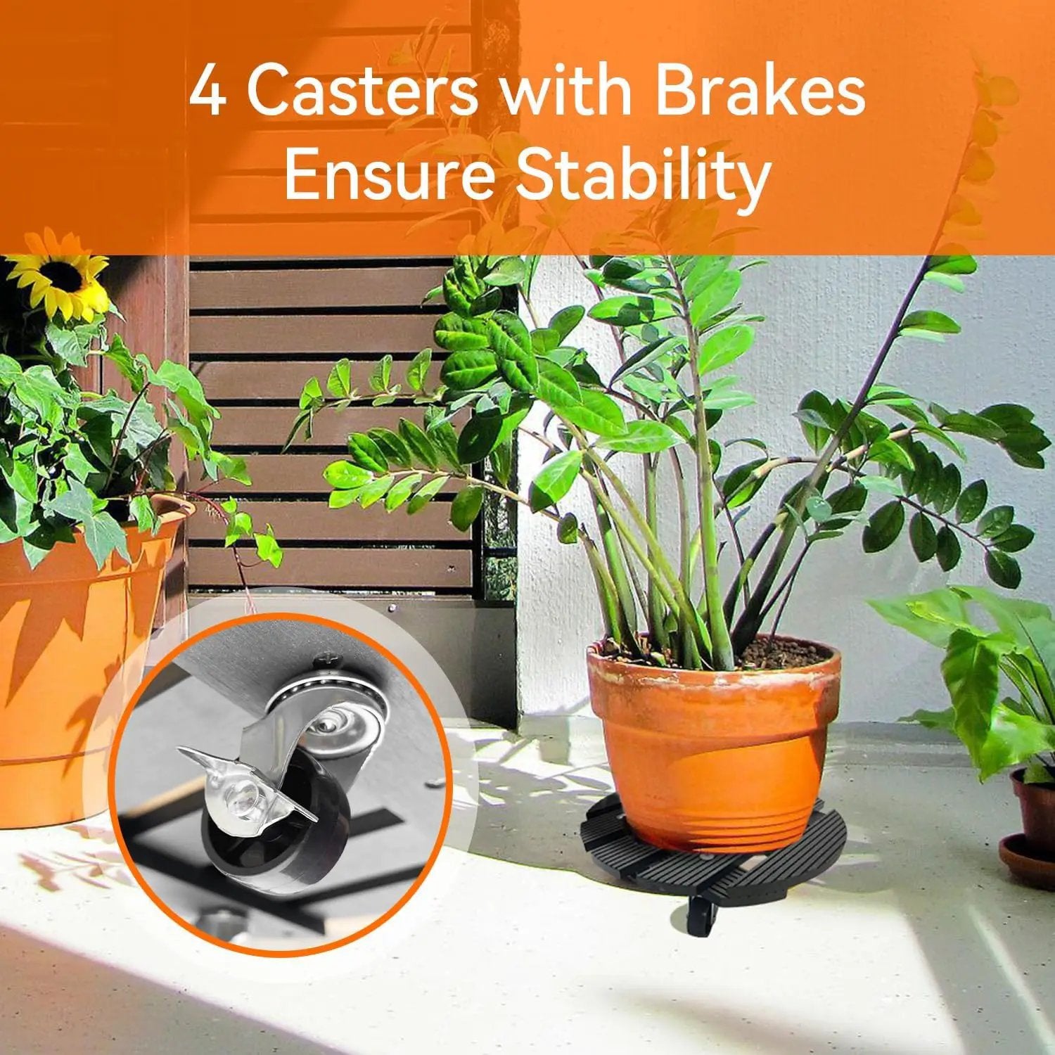 6-Pack 12" Round Plant Stand with 360° Lockable Caster Wheels by HouseOfZazla