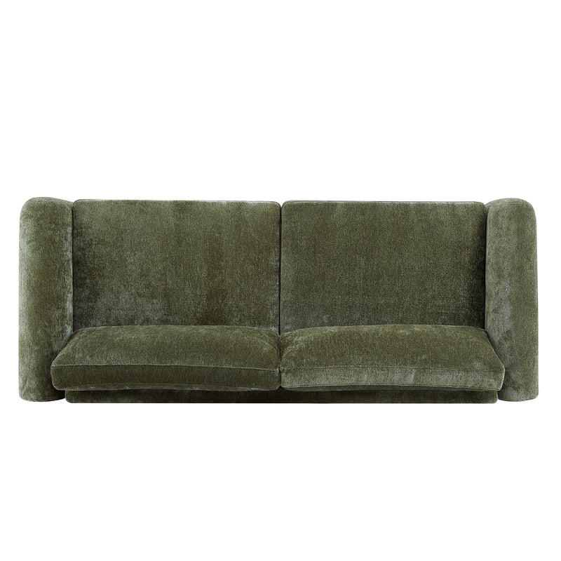 89"L Chenille Sofa with Wooden Legs – Olive by HouseOfZazla
