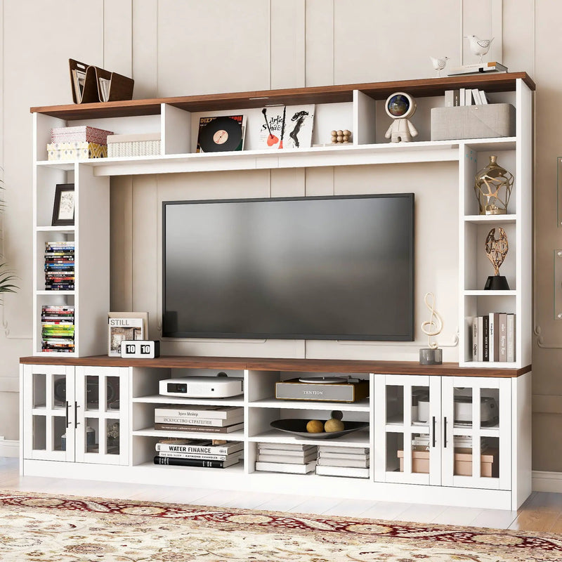 Wall Unit Entertainment Center With Bookshelves For TVs Up To 80", Tempered Glass Doors And Adjustable Shelves by HouseOfZazla