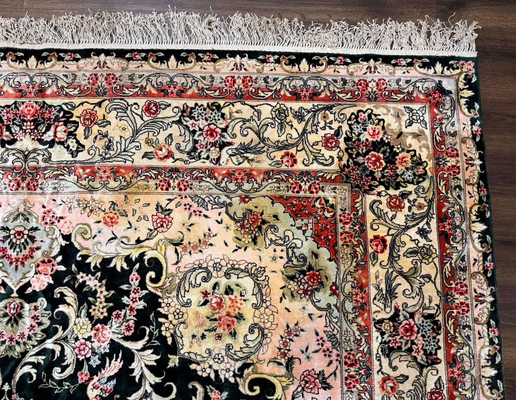 Silk Indian Kashmiri Rug 9x12, Vintage Hand Knotted Carpet by Jewel Rugs
