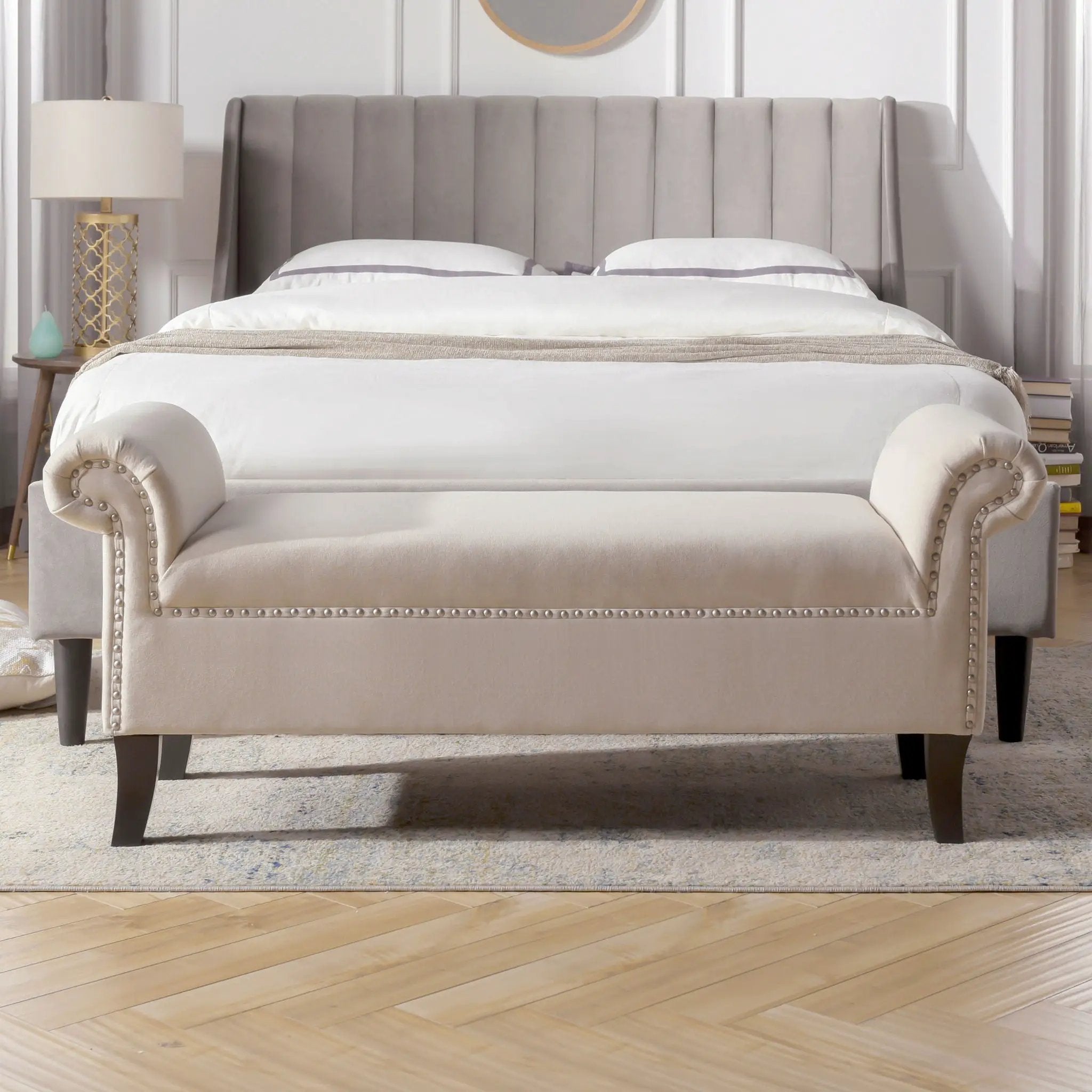 Kathy - Roll Arm Entryway Accent Bench - Sky Neutral Beige by Unique Piece Furniture