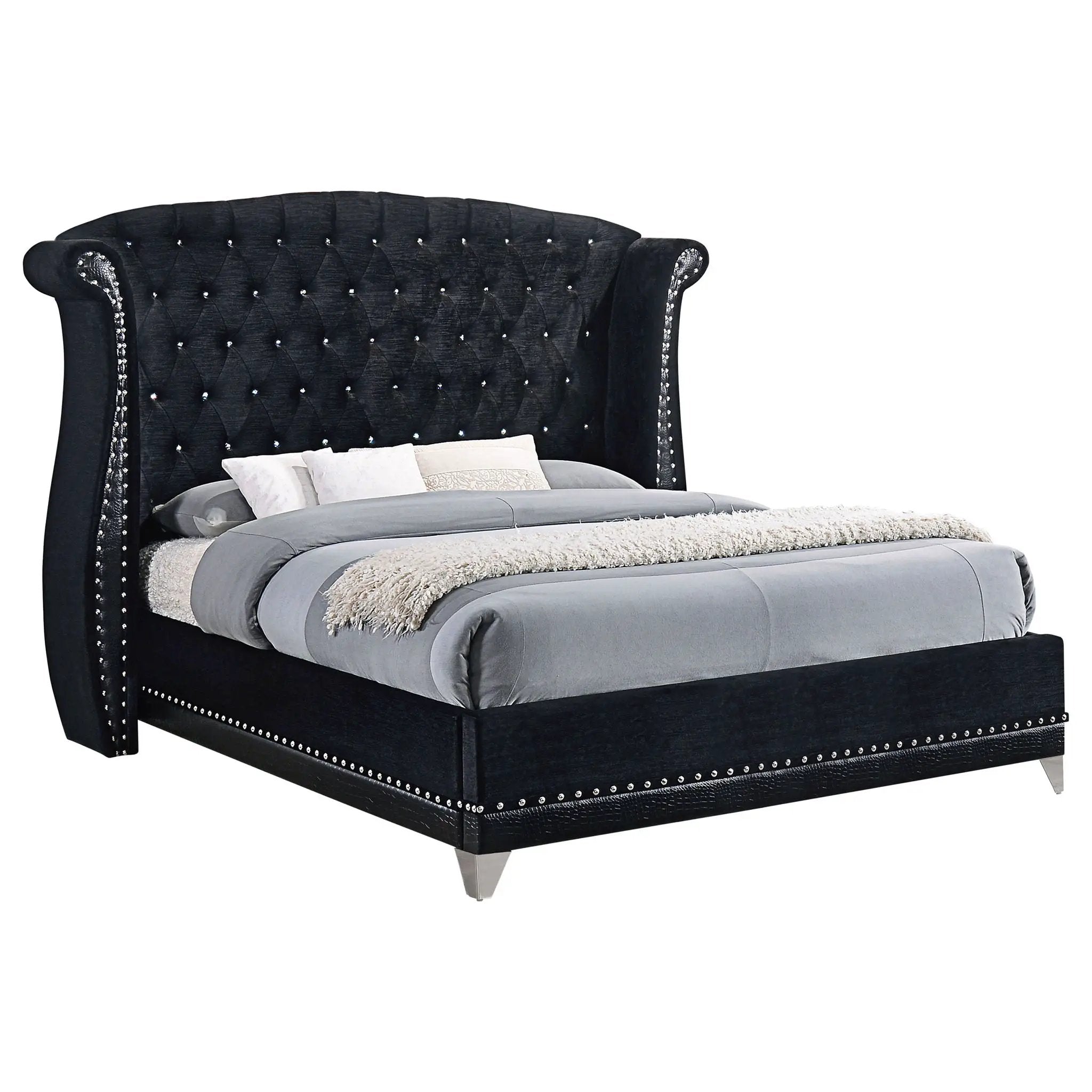 Barzini Upholstered Eastern King Wingback Bed Black by Unique Piece Furniture