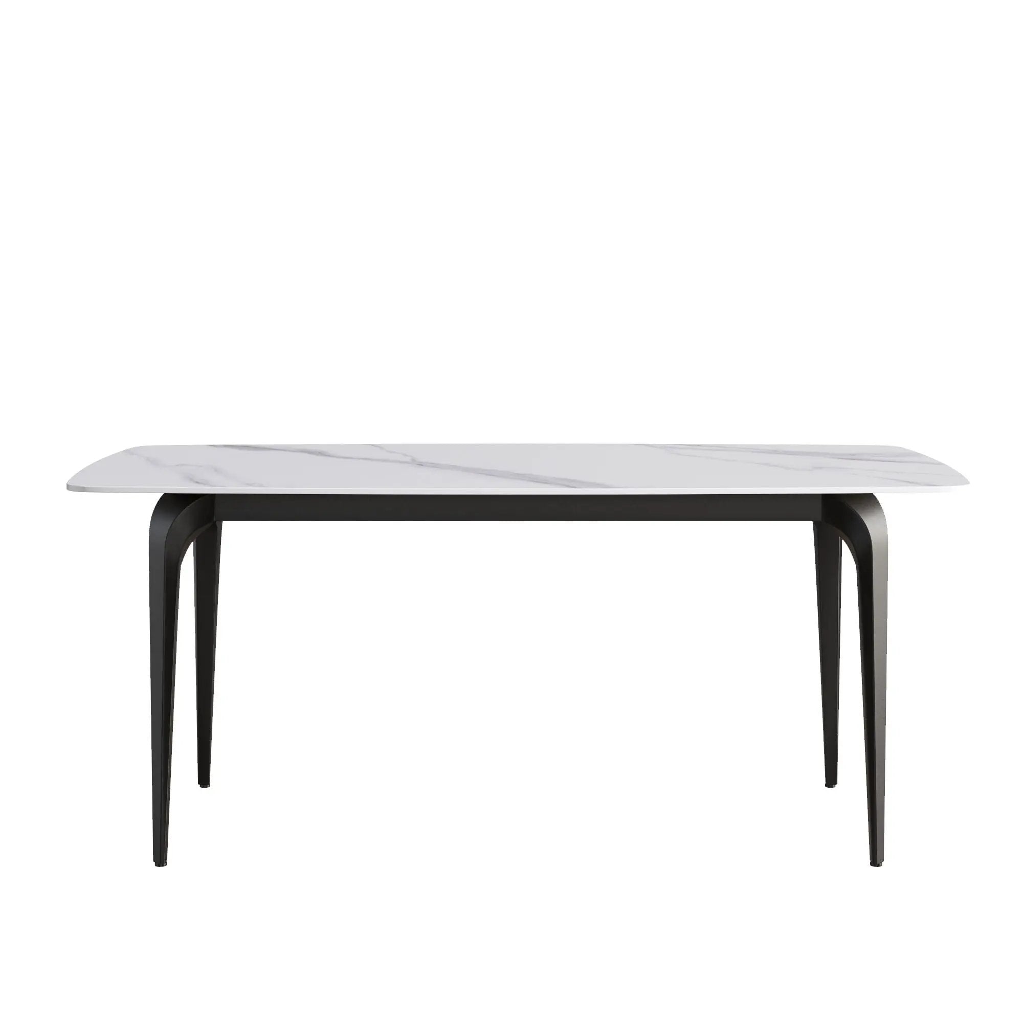 70.87" Modern Artificial Stone Curved Black Metal Leg Dining Table, Can Accommodate 6-8 People - White / Black by Unique Piece Furniture