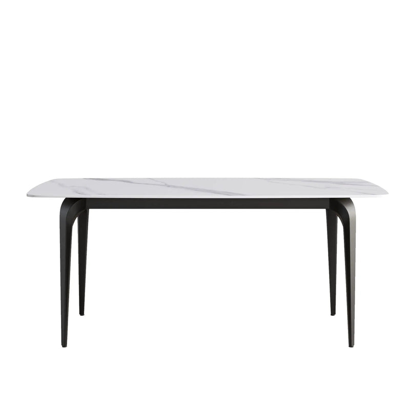 70.87" Modern Artificial Stone Curved Black Metal Leg Dining Table, Can Accommodate 6-8 People - White / Black by Unique Piece Furniture