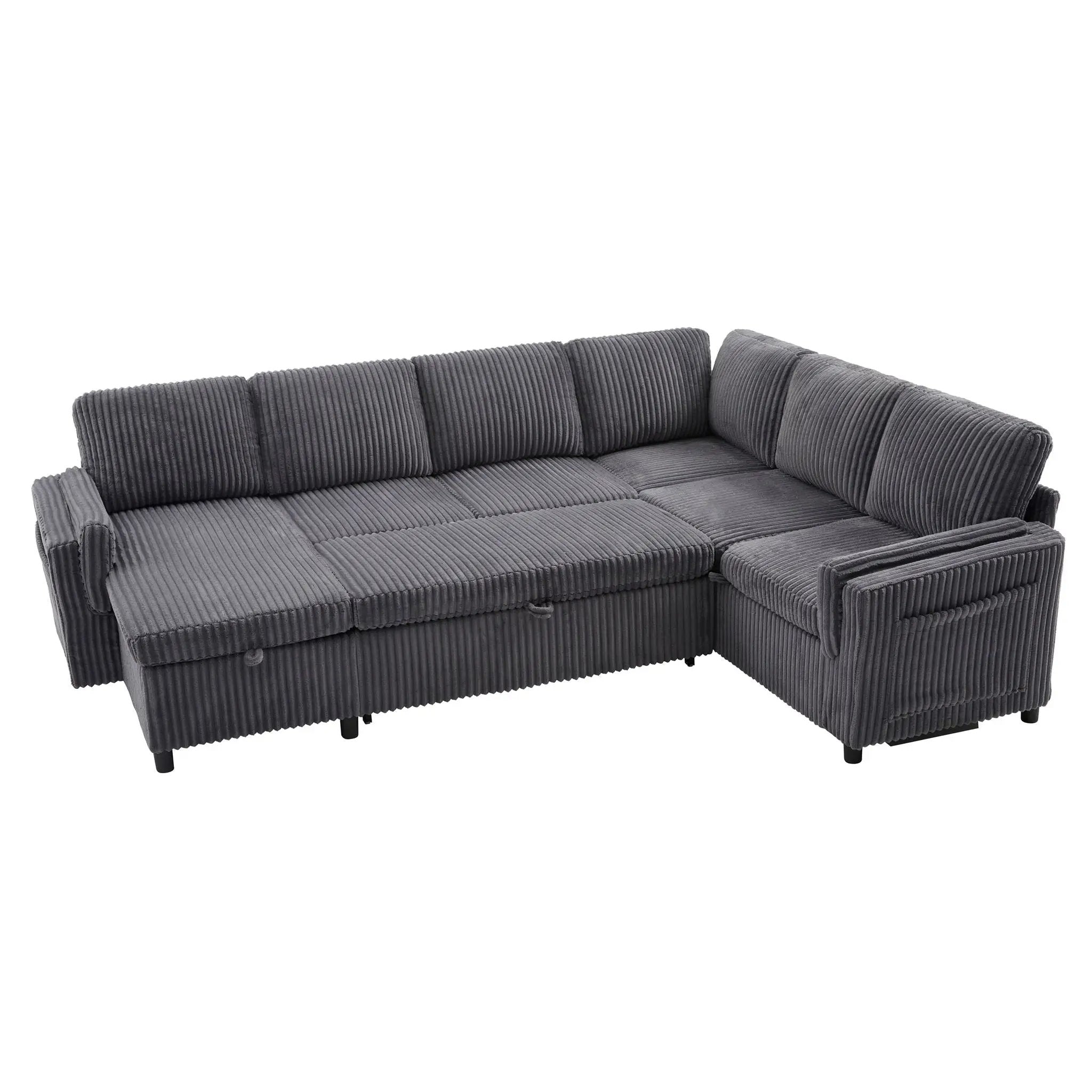 Convertible U-Shaped Sectional Sofa Bed With USB Ports And Storage by HouseOfZazla