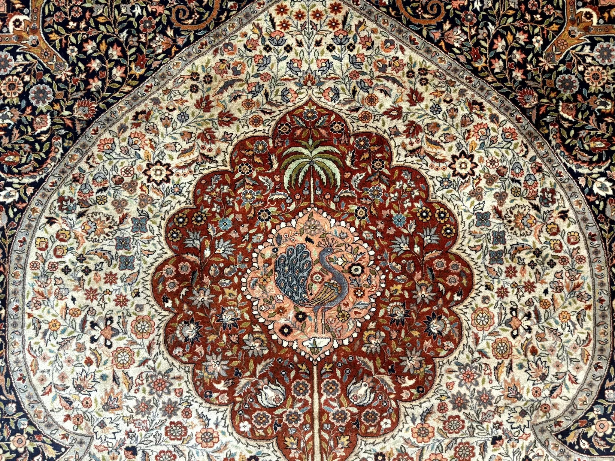 Wonderful Pak Persian Rug 9x12, Very Fine 260 KPSI, Floral Peacocks, Handmade Vintage Wool Rug by Jewel Rugs