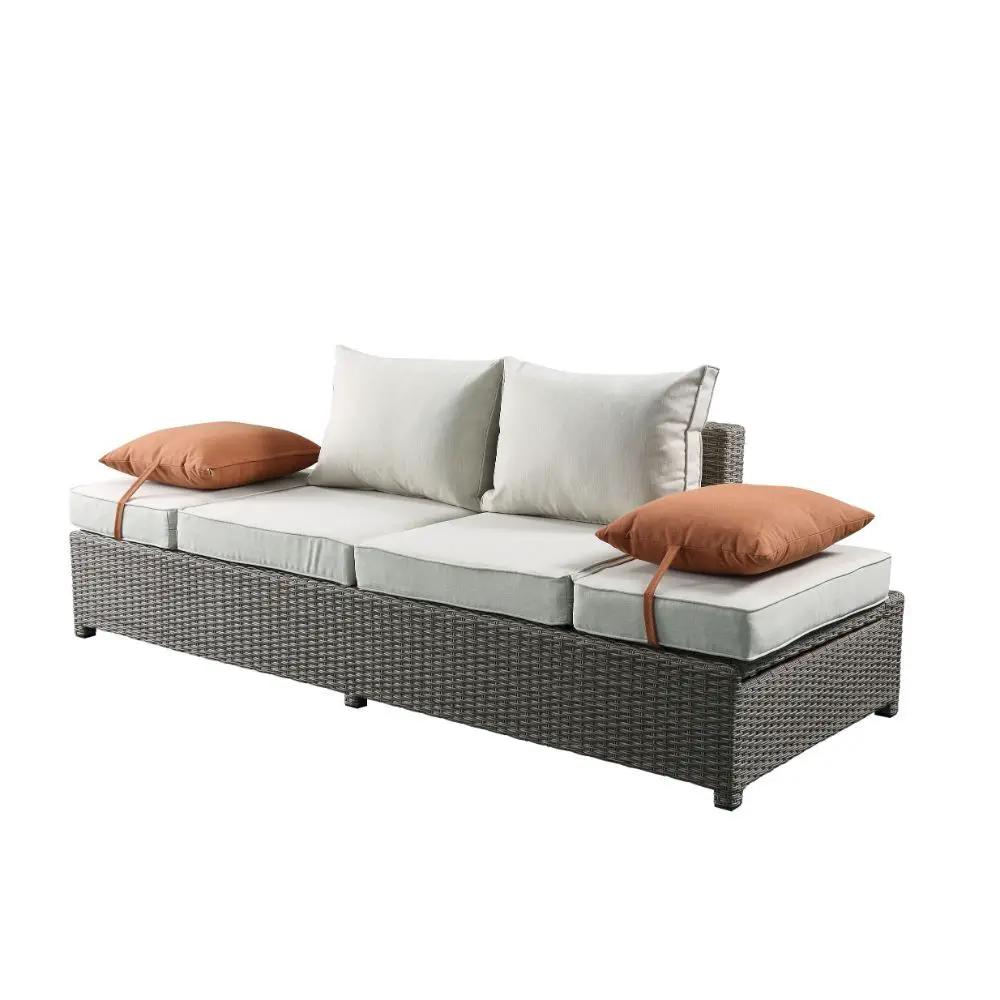 Salena - Patio Sofa With 2 Pillows & Ottoman - Beige Fabric & Gray Wicker by Unique Piece Furniture