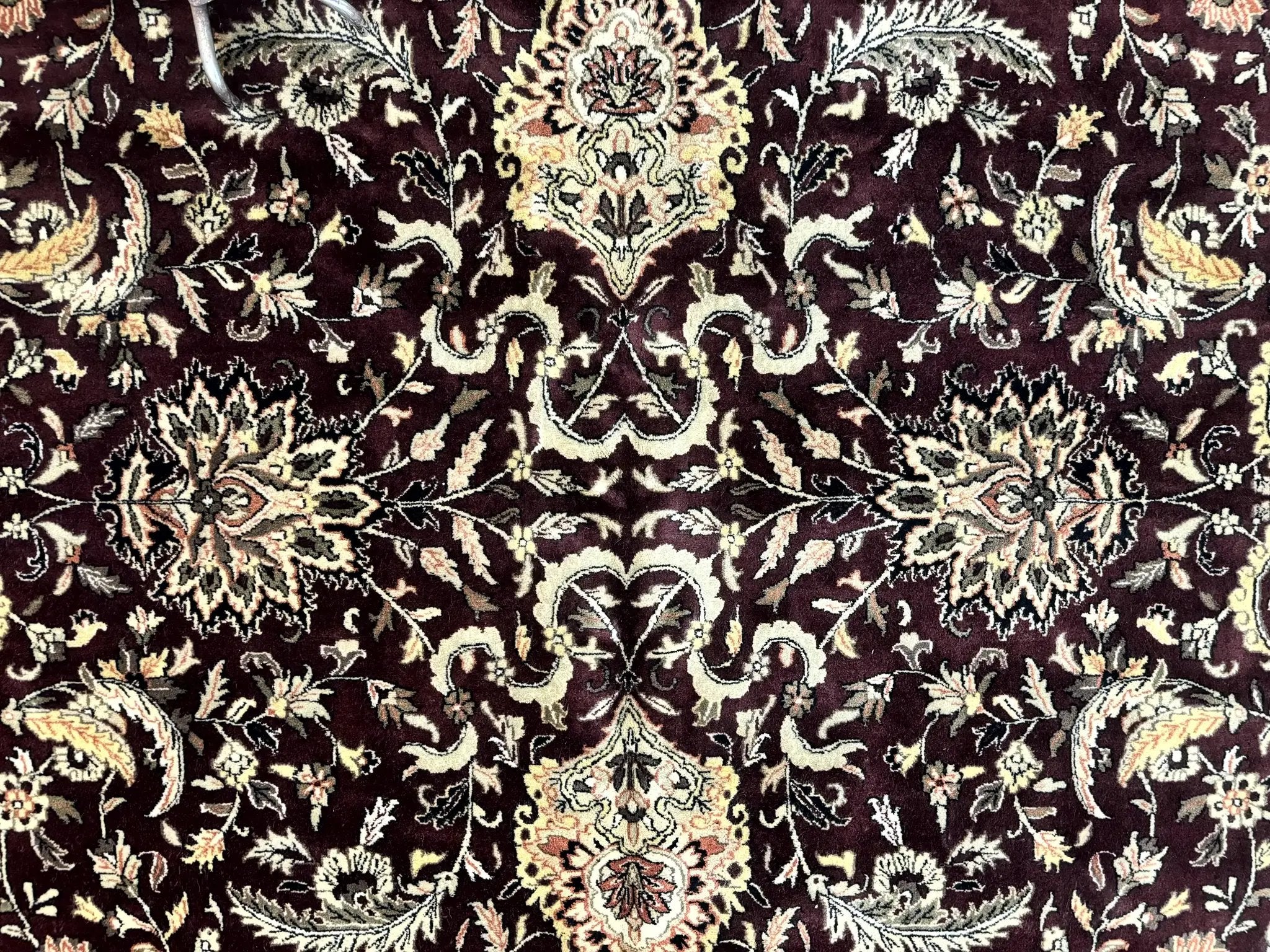 Indo Persian Rug 10x14, Floral Allover, Handmade Vintage Wool Rug, Dark Maroon/Plum and Black by Jewel Rugs